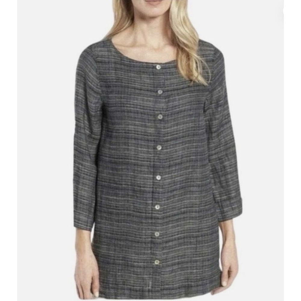 EILEEN FISHER Coastline Organic Linen Jacket Small Gray Top Strata Lagenlook